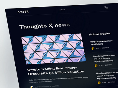 Amber - Gateway to crypto finance binance bitcoin blog clean crypto crypto art cryptocurrency finance magazine minimalist news nft press web design