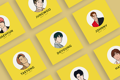 NCT 127 Minimalist Illustrations doyong graphic design haechan illustration jaehyun johnny jungwoo mark minimalist nct nct127 taeil taeyong vektor yellow yuta