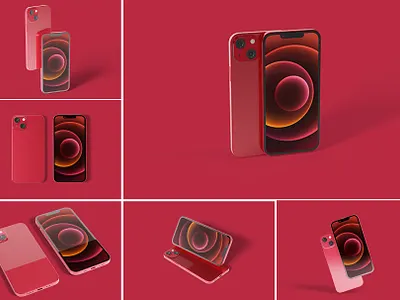 Red iPhone 13 Mockups 3d branding design graphic design isolated ui ux