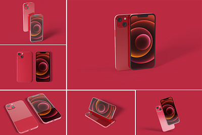 Red iPhone 13 Mockups 3d branding design graphic design isolated ui ux