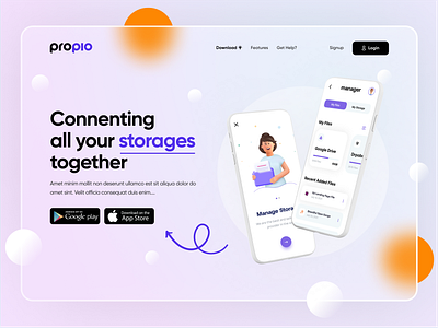 Propio || App Landing Page ( Hero Area Exploration) business color creative design design graphic design illustration landing page landing page design landing page exploration storage management typography ui ux web web design web page webdesign webpage website website design