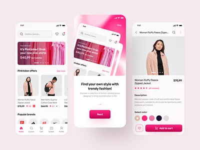 Fashion Store Mobile App app cloth darkmode design fashion illustration learnui learnux logo odama odamachallenge odamachallenge01 oww pink shirt ui