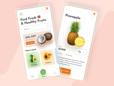 Fresh & Healthy Fruits | E-commerce Mobile App Deign app design branding clean design creative app design delivery app ecommerce app ecommerce design food delivery app fruit minimal minimal app design mobile app mobile app design mobile ui order season food shopping shopping app ui ux