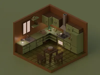 My first shot. 3d 3d design 3d illustration 3dart 3dblender blender dribbble invite green kitchen illustration kitchen