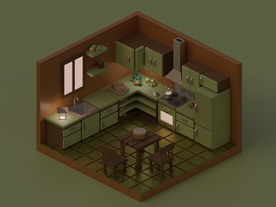 My first shot. 3d 3d design 3d illustration 3dart 3dblender blender dribbble invite green kitchen illustration kitchen