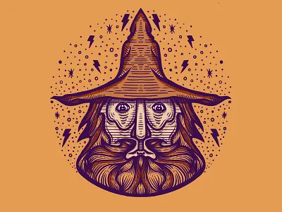Wizard beard bearded bolts details draw drawing illustrate illustration lightining line work lines mage magic magician process procreate spell thunder wizard