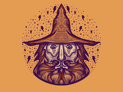 Wizard beard bearded bolts details draw drawing illustrate illustration lightining line work lines mage magic magician process procreate spell thunder wizard
