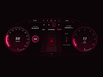 🚗 Sports Car HMI - Honda Civic Type R Dashboard 3d animation app car dashboard design hmi lights model speed speedometer sport sports car ui ux