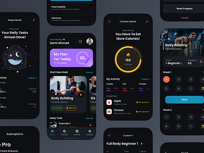 Heal You - Fitness App UI Kit app app design app kit app ui kit dark dark theme dark ui fitness app fitness app kit fitness ui kit free ui resource gym app ui resource uihut