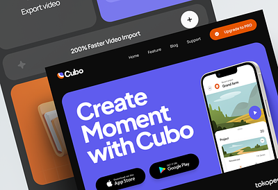 Cubo ✌ - Landing Page Showcase android app app application design desktop iphone app landing page material design 3 minimalist rounded simple ui ux video editor web design website