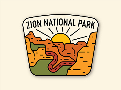 Zion Canyon Overlook Trail badge canyon desert line art monoline national park red rock road sticker utah zion zion national park