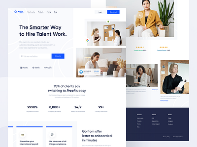 Proof - Landing Page blue clean clients compliance contractor design designer escrow hiring landing page landingpage payroll ui uidesign ux uxdesign web website