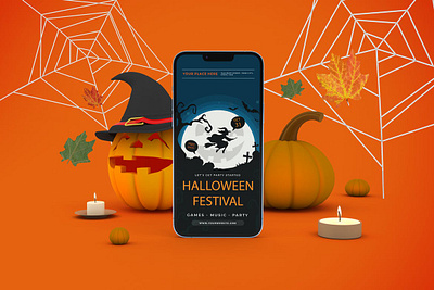 Halloween iPhone 13 Mockups abstract apple clean device display halloween ios iphone iphone 13 iphone 13 pro mockup phone phone mockup pumpkin realistic scary screen smartphone spooky zombie