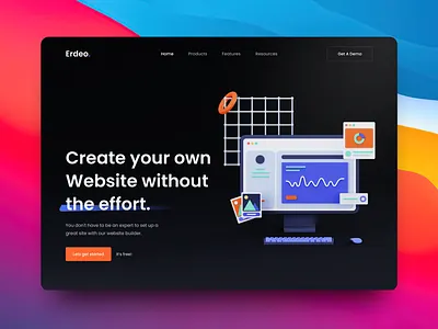 Website Builder - Hero Section 3d 3d computer 3d design 3d illustration 3d laptop 3d model 3d rendered cfd graphic design hero header hero section hero website site ui ui design web design website website builder