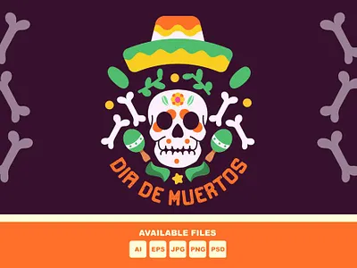 Dia De Muertos Skull Illustration banner character dia drawing festival ghost halloween horror illustration mascots mexico muerte muertos ornament poster pumpkin skeleton skull spooky zombie