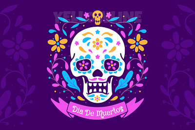 Dia De Muertos Poster Illustration banner character dia drawing festival ghost halloween horror illustration mascots mexico muerte muertos ornament poster pumpkin skeleton skull spooky zombie