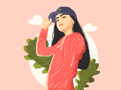 Girl with baseball cap art artwork baseball cap cloud design girl graphic design illustration portrait straight hair vector