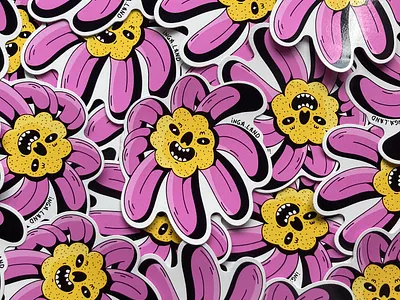 Flower sticker branding daisy digital dope edgy flora flower flowers happy illustration petals pink shop smile spring sticker summer supermarket vector vinyl