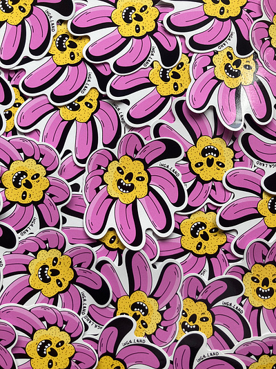 Flower sticker branding daisy digital dope edgy flora flower flowers happy illustration petals pink shop smile spring sticker summer supermarket vector vinyl
