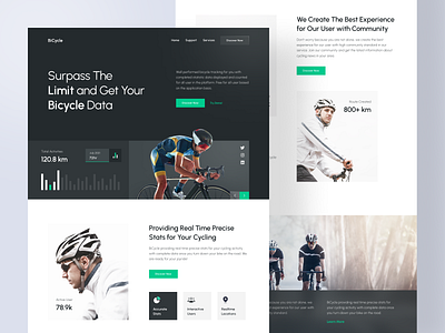 Bicycle Data Tracker Service Landing Page bicycle clean dark design green landing landingpage layout sport typography ui uiux ux website