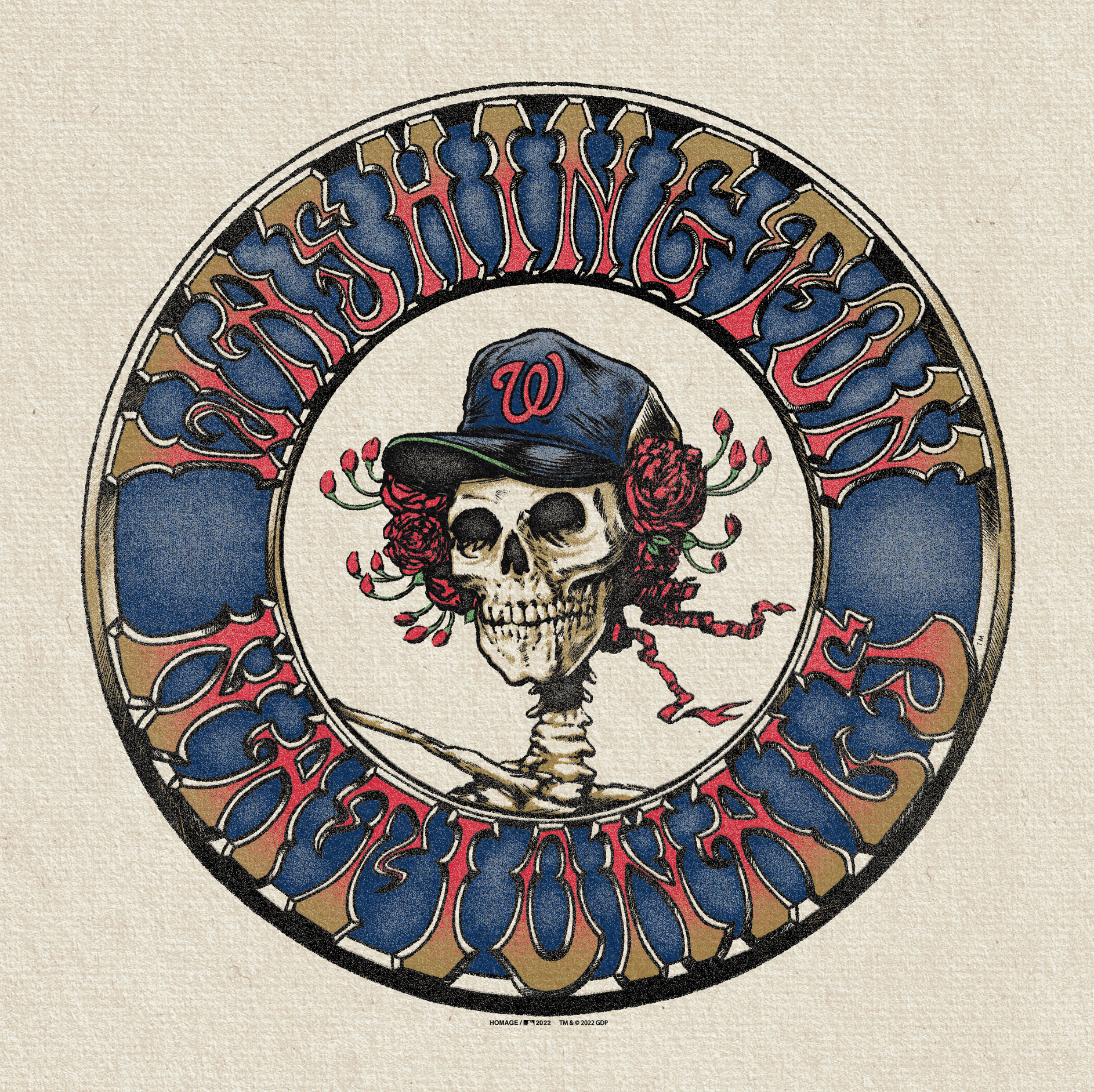 Grateful Dead X Nationals band band tee baseball dead grateful dead homage illustration mlb music nationals poster print retro roses screen print skeleton sports tee trippy vintage