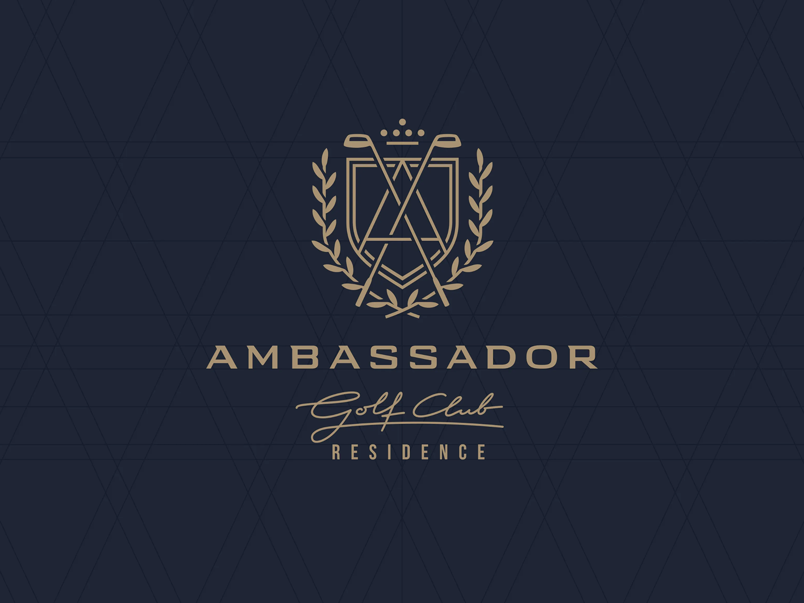 Ambassador Golf Club — Luxury Logo Design badge design brand identity corporate identity crest logo elegant logo emblem design geometric logo golden logo golf branding golf club logo graphic design heraldic logo line art logo logo design luxury branding monogram logo premium logo sports branding typography visual identity