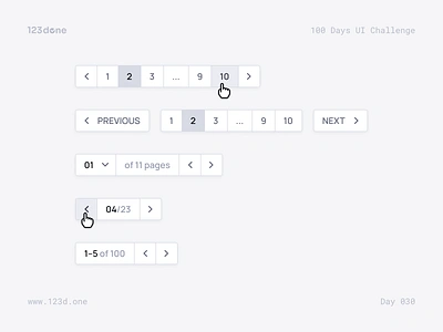 Day 030 — Pagination | 100 days UI challenge 123done daily ui dailyui design design system figma interface navigation pagination ui ui kit universal ui kit (web)