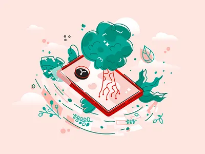 eco-friendly digital products. adobe x marco acrobat adobe adobe reader branding design document eco file flat flying graphic design green illustration paper pdf phone plants tree ui vector