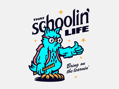 Schoolin’ apparel back to school design doodle drawing illustration lettering logo owl school typography vector