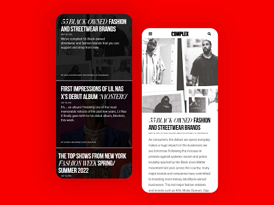 COMPLEX blog app redesign app blog complex culture mobil redesign streetwear ui ux webdesign