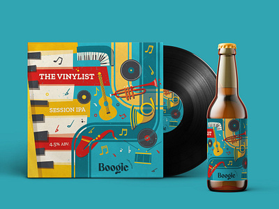 Brewville x Boogie The Vinylist record 3d beer art beer bottle beer label cover craft beer design funk graphic design jazz label midcentury mockup music music beer packaging product record record cover vinyl