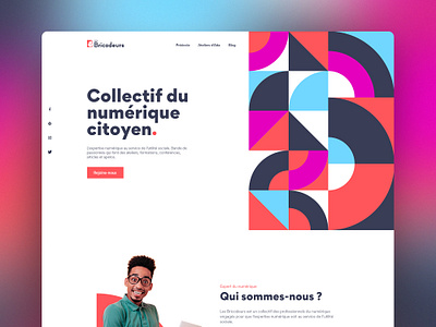 Les Bricodeurs adobe xd bauhaus blue bold bricodeurs colorful geometric orange pastel pink redesign sans serif ui ux web design