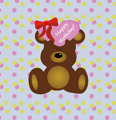 Teddy bear on birthday card with love congratulations birthday card cartoon character design children congratulations graphic design greeting card illustration love teddy bear vector