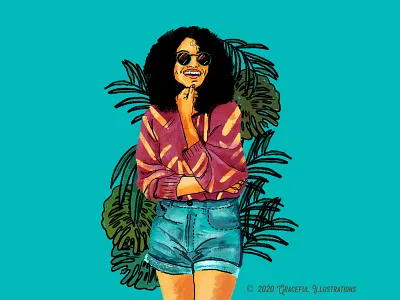 Young woman chillin' blue chilling design fun girl illustration new style photoshop student study summer texture travel uni varsity wacom woman