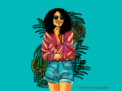 Young woman chillin' blue chilling design fun girl illustration new style photoshop student study summer texture travel uni varsity wacom woman