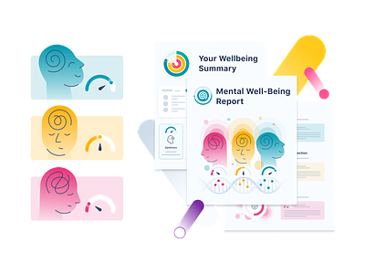 Genomelink Mental Well-Being report blue branding design dna genome icons illustration mental health report sketch traits value well-being