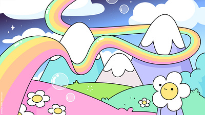 doodleville bubbles colourful delight flower flowers happy illustration landscape mountains rainbow vector