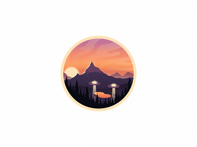 3844 - Abducted Boy abducted alien branding design forest gradient illustration lake logo mountain ship sticker sun sunset ufo woods