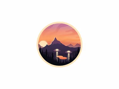 3844 - Abducted Boy abducted alien branding design forest gradient illustration lake logo mountain ship sticker sun sunset ufo woods