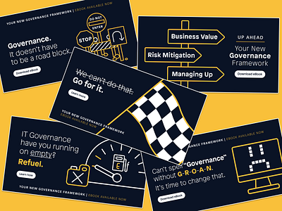 Governance eBook Promo ads advertisement cars code design digital promo drive ebook email banner fuel governance illustration lowcode mendix promo racetrack roadblock tech typography yellow