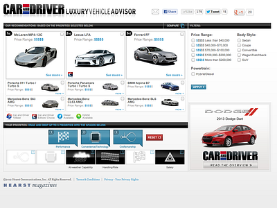Car and Driver Luxury Vehicle Advisor branding graphic design ui wireframes