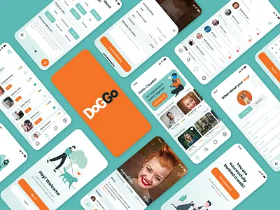 DogGo - Dog Walking App 🐶 animal app branding cards case study design dog dog walking dogs drawer filter hourly illustration logo rate search ui user profile ux walking