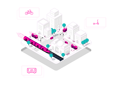 Urban transportation 3d art city clean color creative design digital flat graphic design icons illustration isometric lines minimal simple transportation ui urban vector