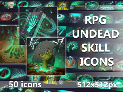 RPG Undead Skills 2d art assets craftpix fantasy game game assets gamedev icon icons indie indie game magic mmo mmorpg rpg set skill skills undead