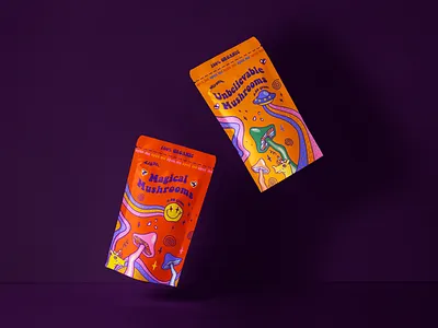 Packaging design for Magic Mushrooms Illustration acid atmosphere branding design graphic design illustration magic magical mushroom mushrooms package package design packaging pattern psilocybin psychedelia psychedelic typography unicorn
