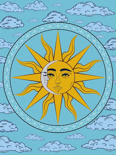 Moon & Sun Illustration adobeillustrator cloud design illustration moon ornaments sun texture vintage wallpaper