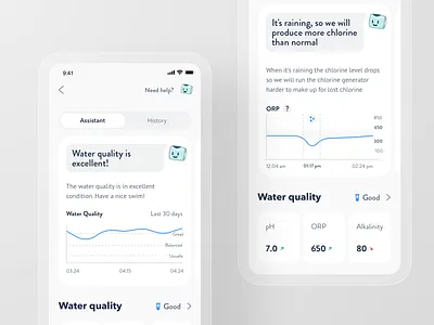 Smart Pool App - Water Quality App Screens app automation control home house iot mobile pool product design quality remote save smart spa thermostat water