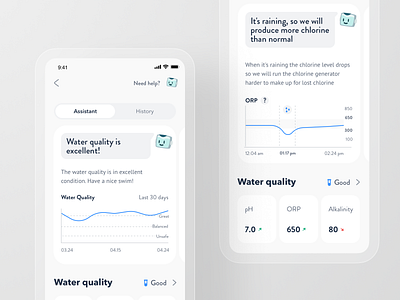 Smart Pool App - Water Quality App Screens app automation control home house iot mobile pool product design quality remote save smart spa thermostat water