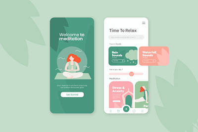 Meditation Mobile Application UI Design app design graphic design ill illustration meditation mobile app relaxing relaxing app ui ux vector yoga