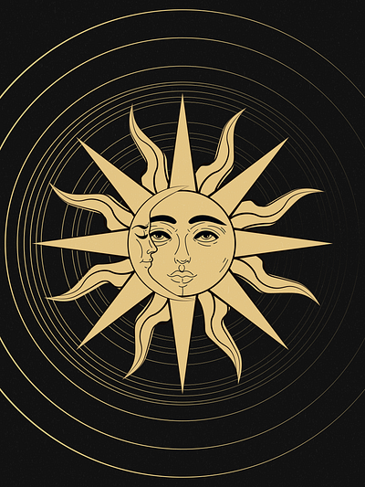 Golden Sun & Moon Illustration adobeillustrator design illustration logo moon sun texture vintage wallpaper